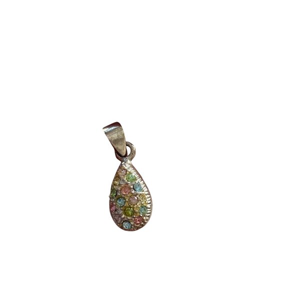 925 marked Silver Teardrop Pendant With Multicolored CZ Gemstones - Picture 5 of 12
